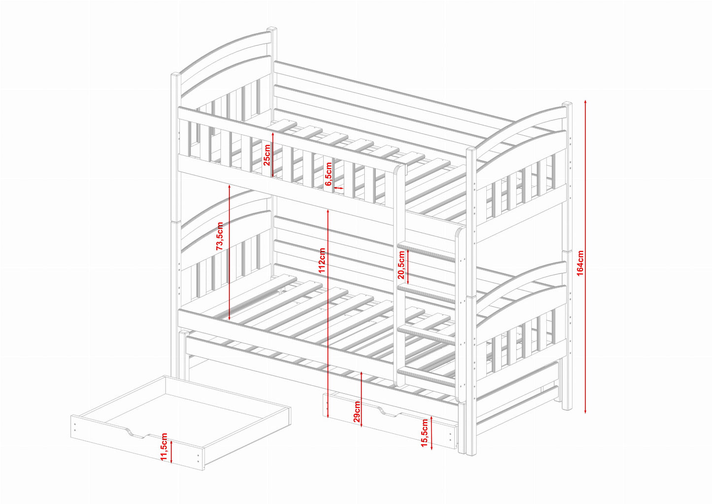 Bunk bed for 3 people BIBI 200x90 white