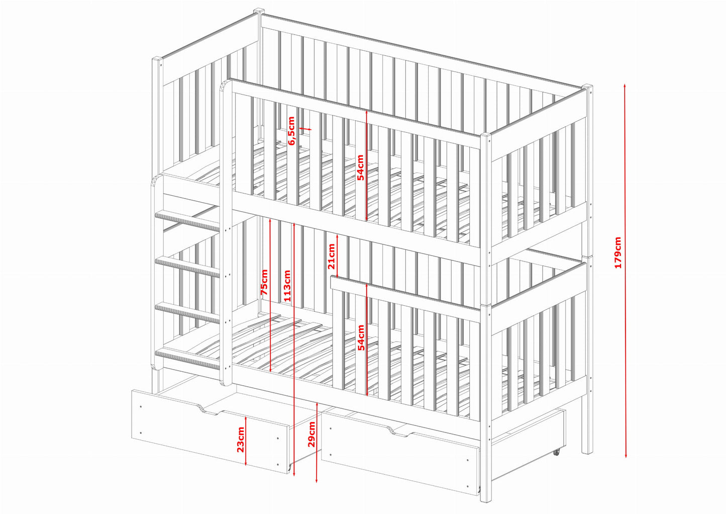 Bunk bed for 2 people DARIUS 200x90 white