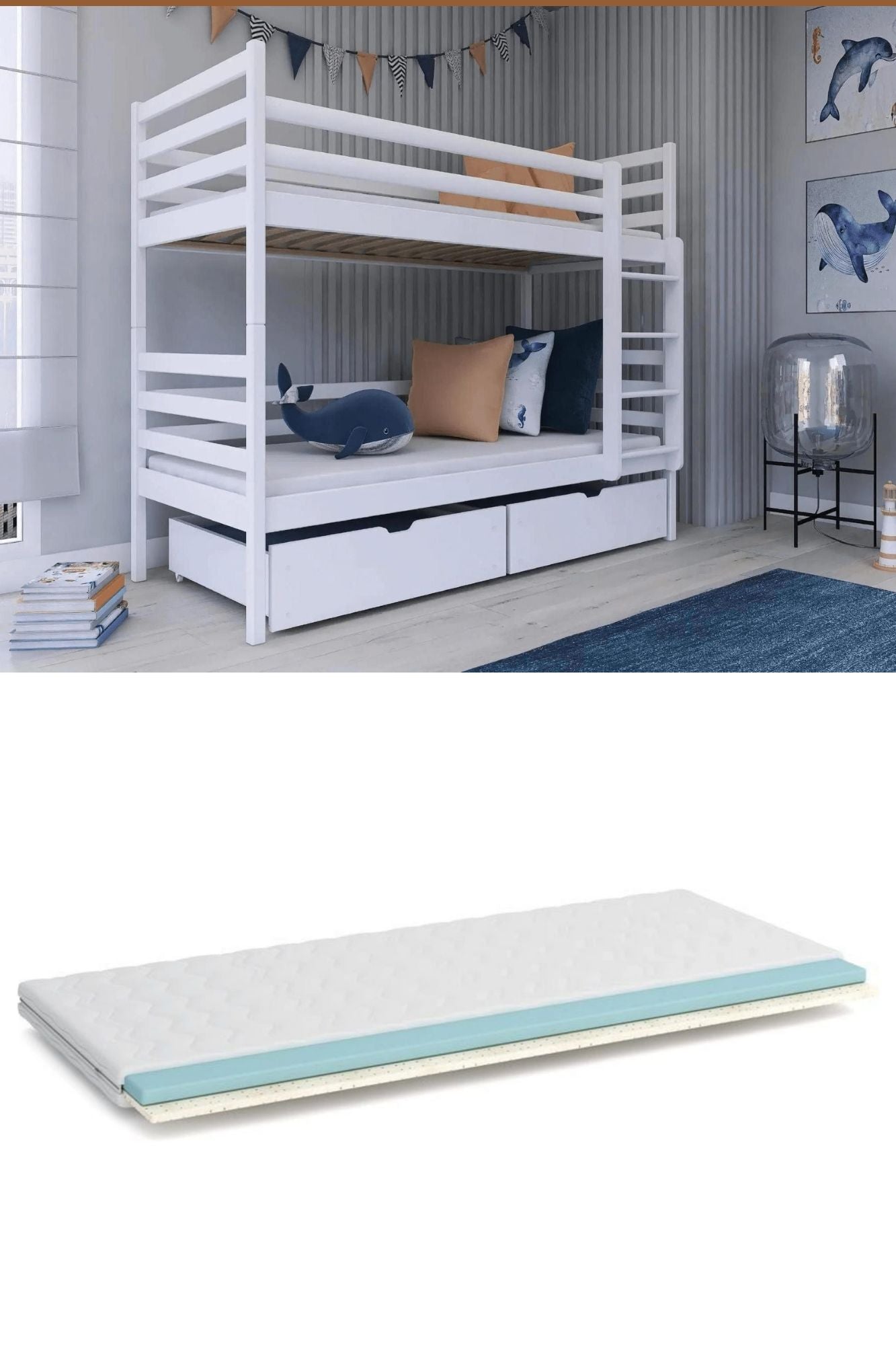 Children's bed bunk bed Nemmo 80x180 white