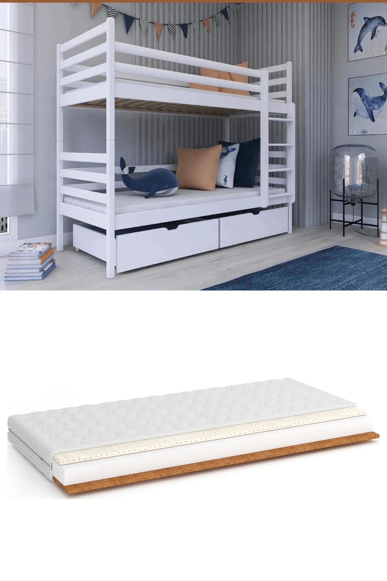 Children's bed bunk bed Nemmo 80x180 white