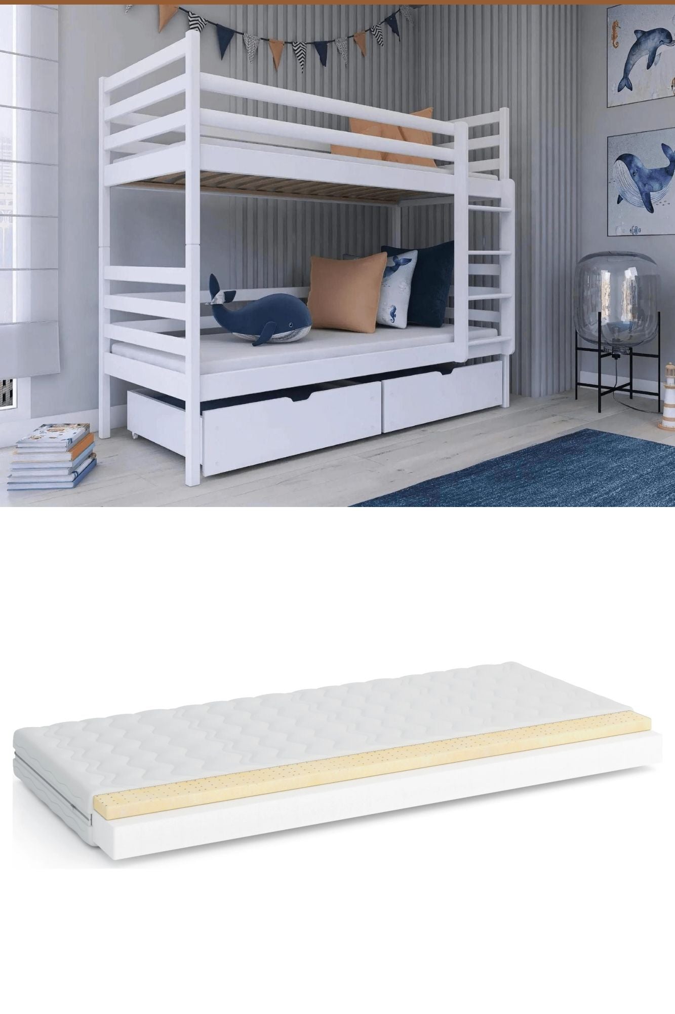 Children's bed bunk bed Nemmo 80x180 white