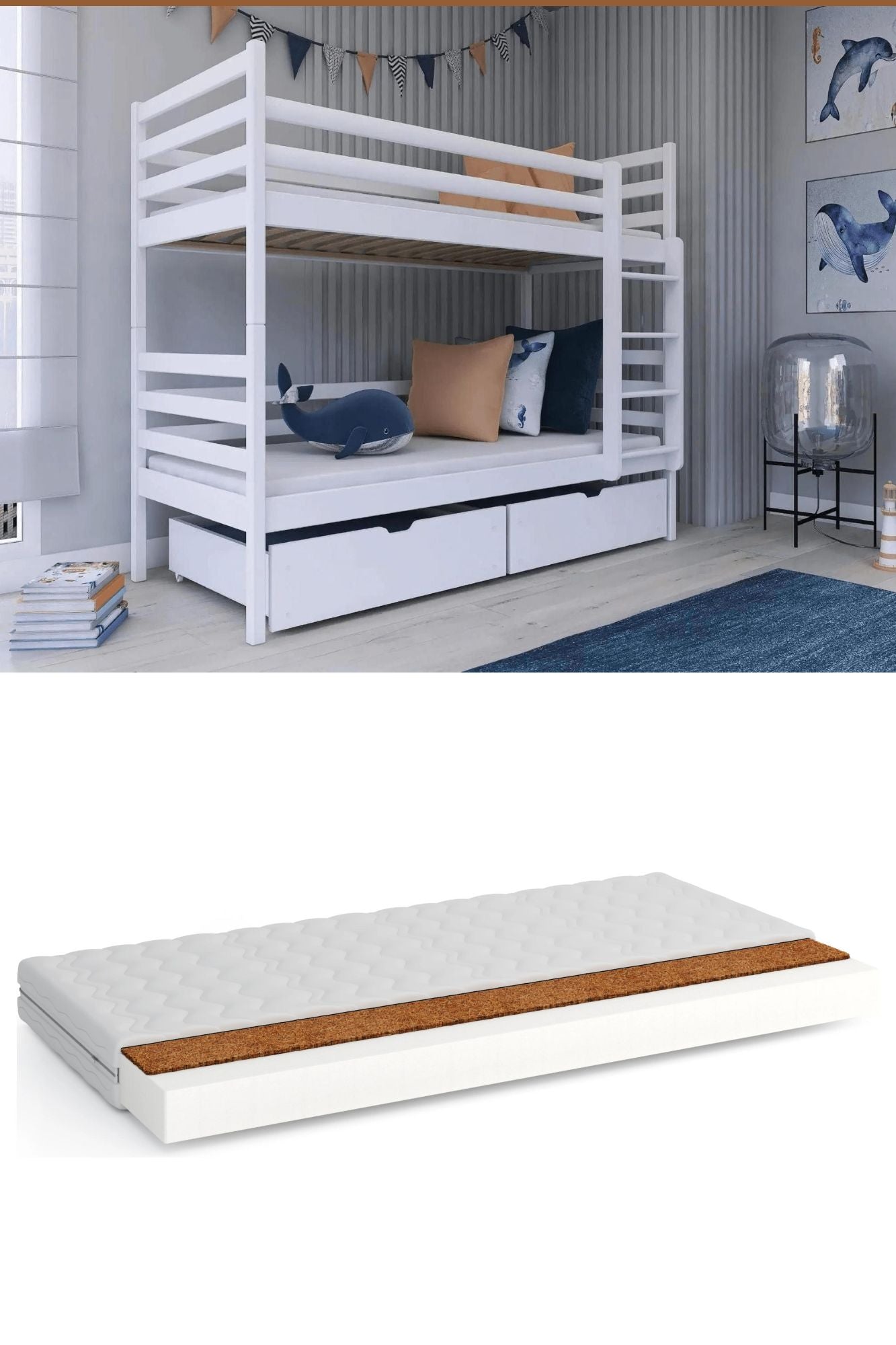 Children's bed bunk bed Nemmo 80x180 white